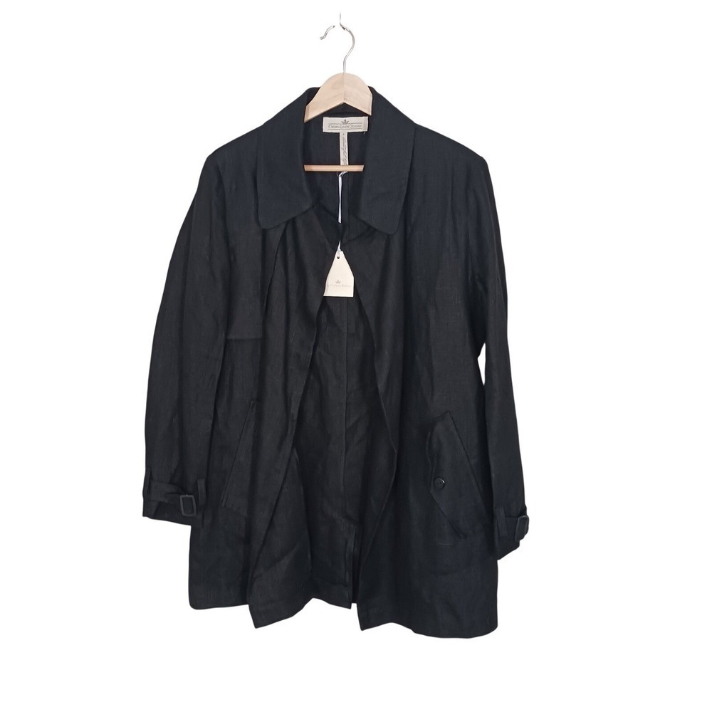 Crown Linen Designs 100% Linen Jacket Womens XS Black Open Front Oversized